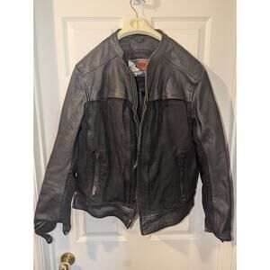 Mens Leather Motorcycle Riding Jacket Medium Black First Classics Zip Out Liner